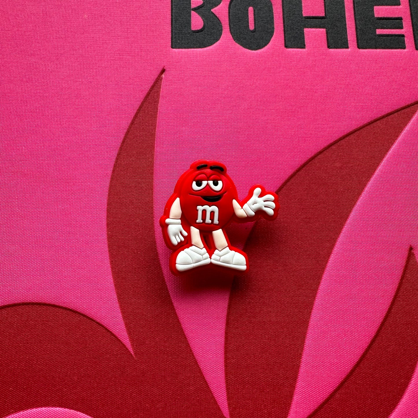 Red M&M Character Waving Croc Charm