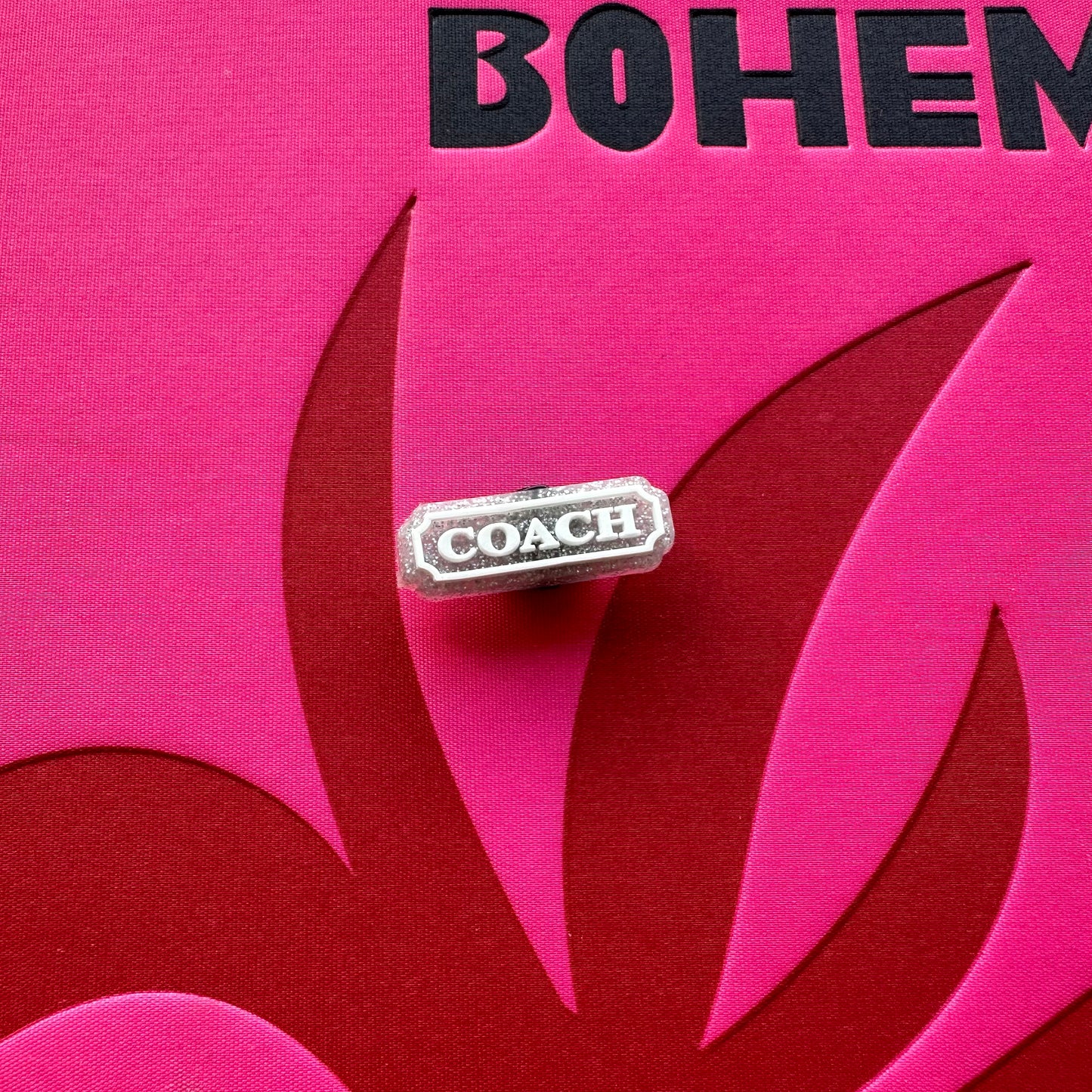 Silver Glitter Coach Logo Croc Charm