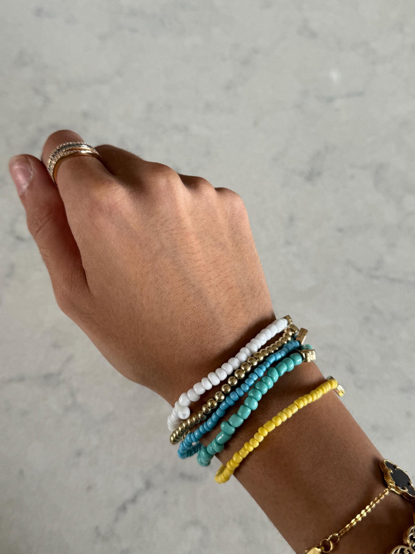 Stretch Beaded Bracelet with gold heart