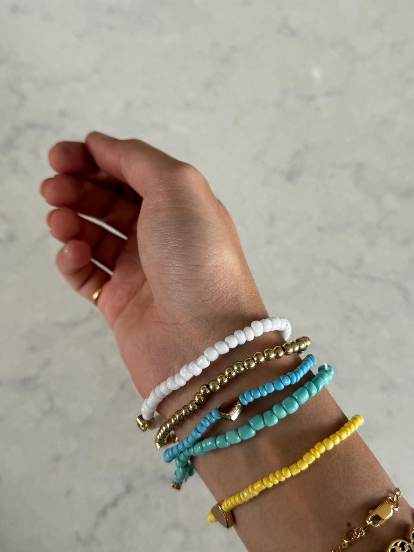 Stretch Beaded Bracelet with gold heart