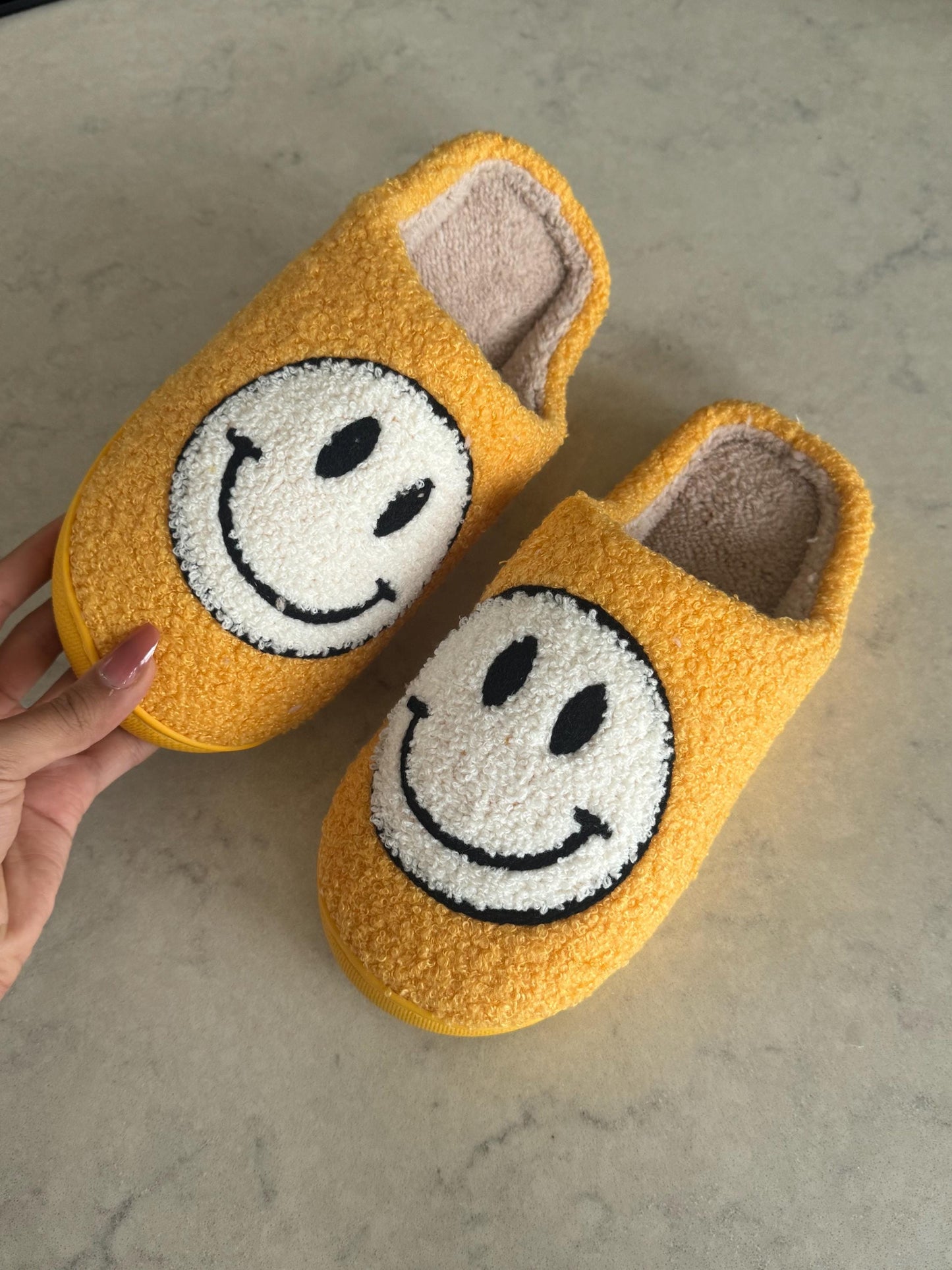 Yellow Smiley Face Plush Lounge Slippers