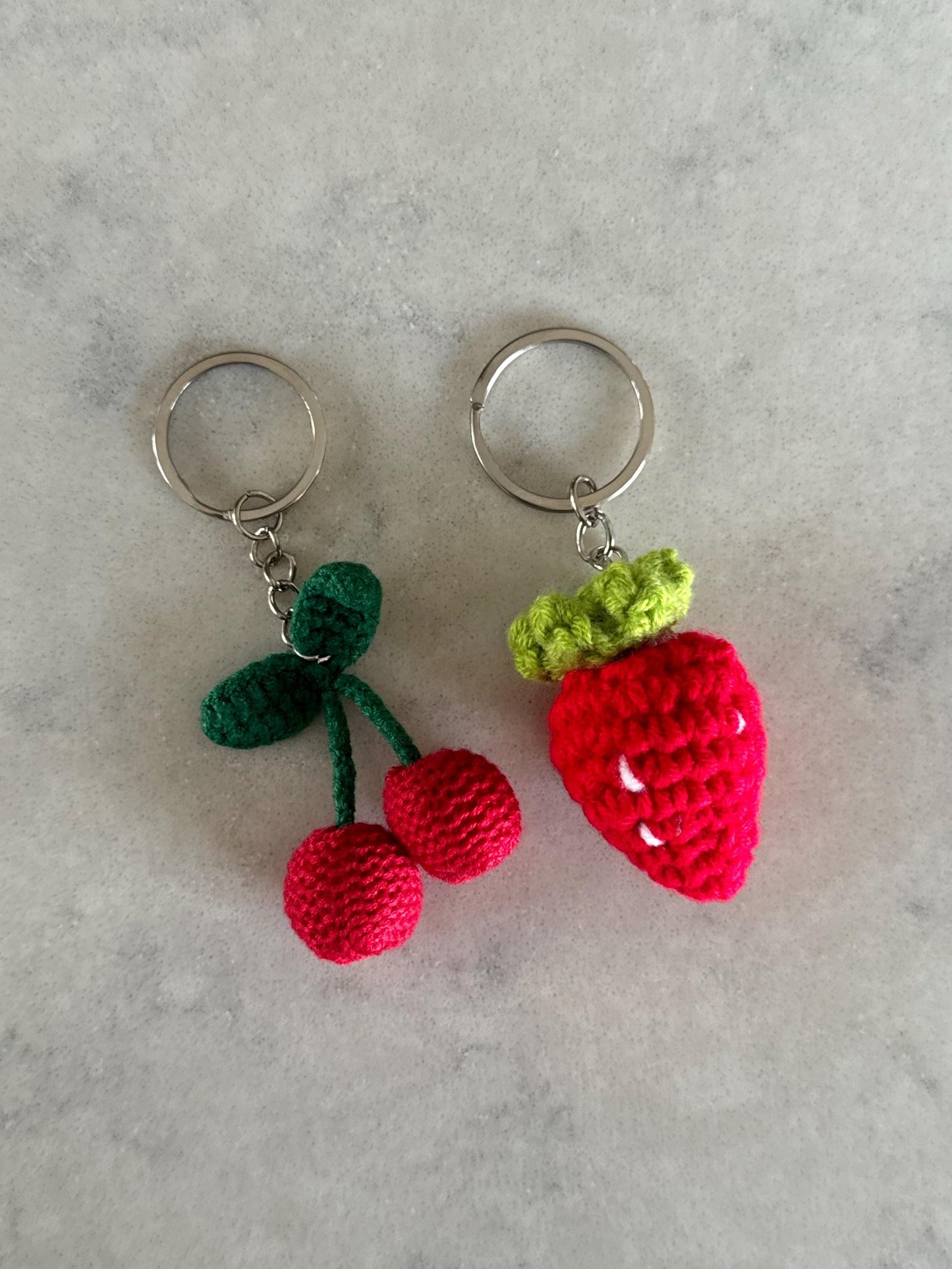 Crochet knitted Strawberry or Cherry Keyring