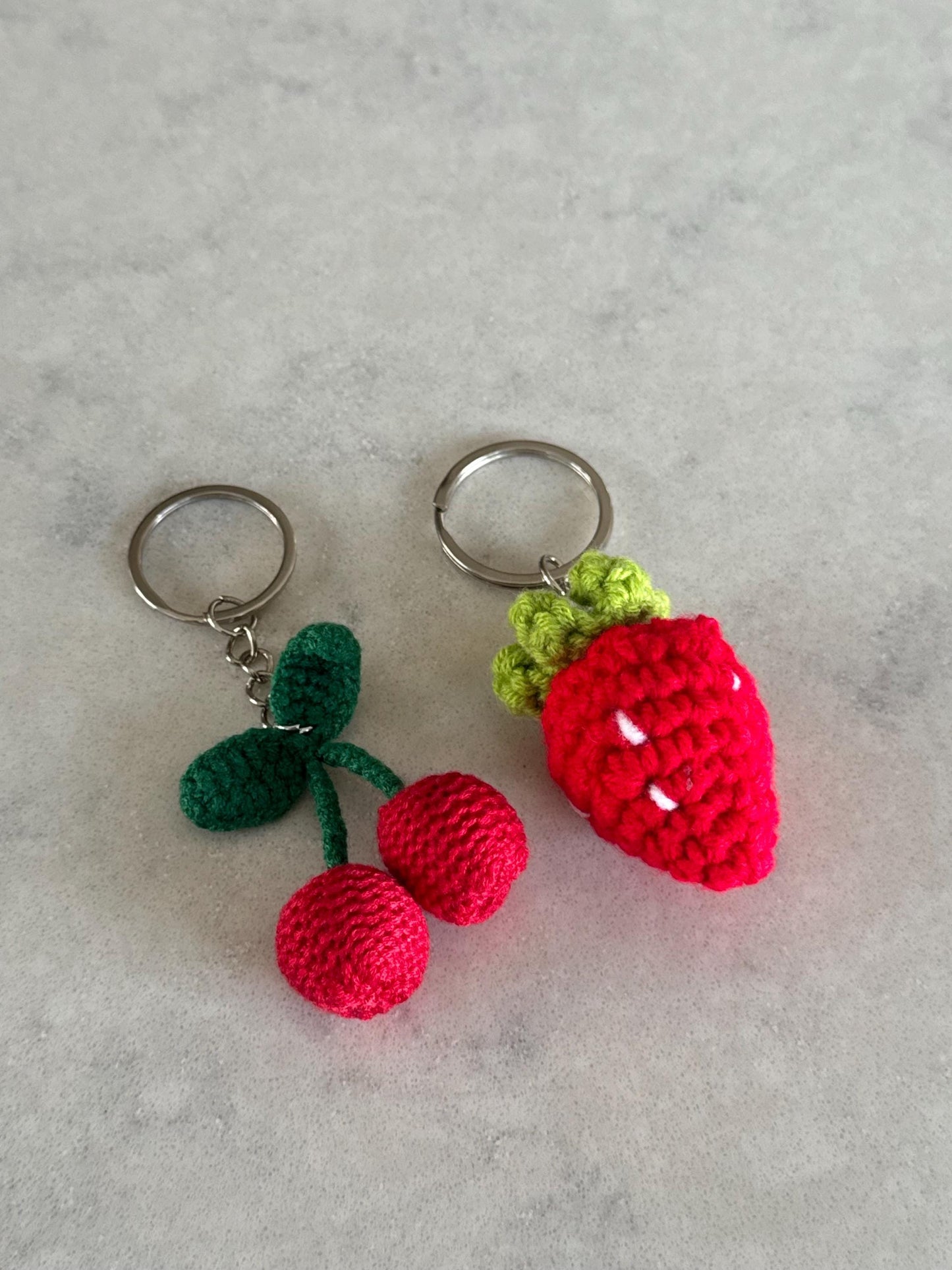 Crochet knitted Strawberry or Cherry Keyring