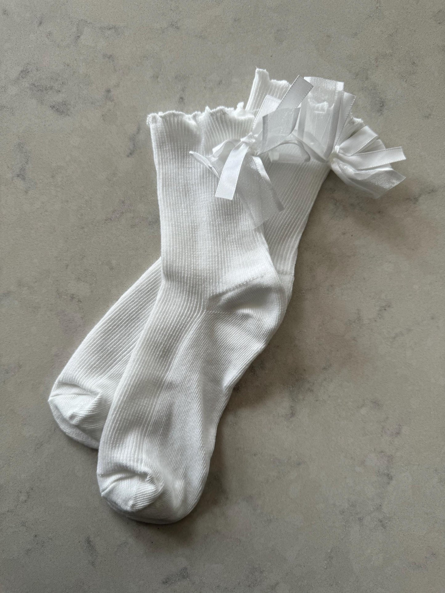 Love heart Stamped & Frilly Organza Bow White Socks, Valentines gift for her, School socks, Christmas Gift, Perfect gift for her