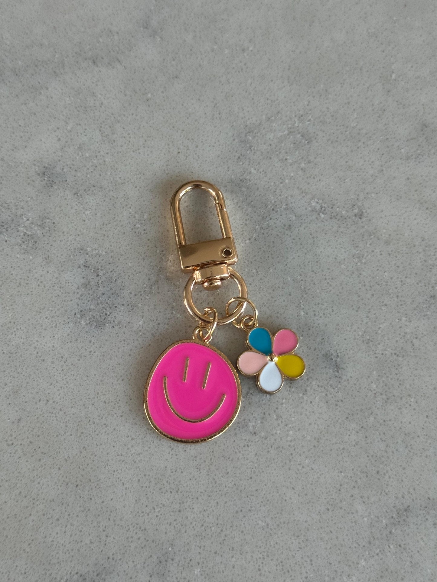 Smiley Face with Flower Keyring/Keychain