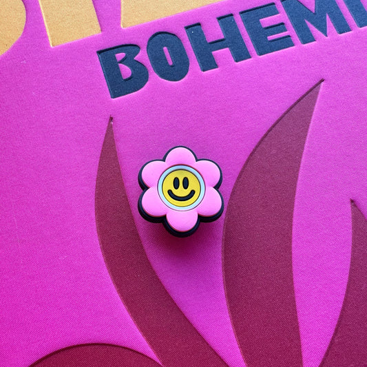 Pink and Yellow Smiley Flower Croc Charm