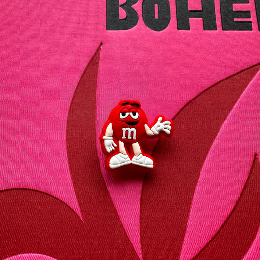Red M&M Character Waving Croc Charm