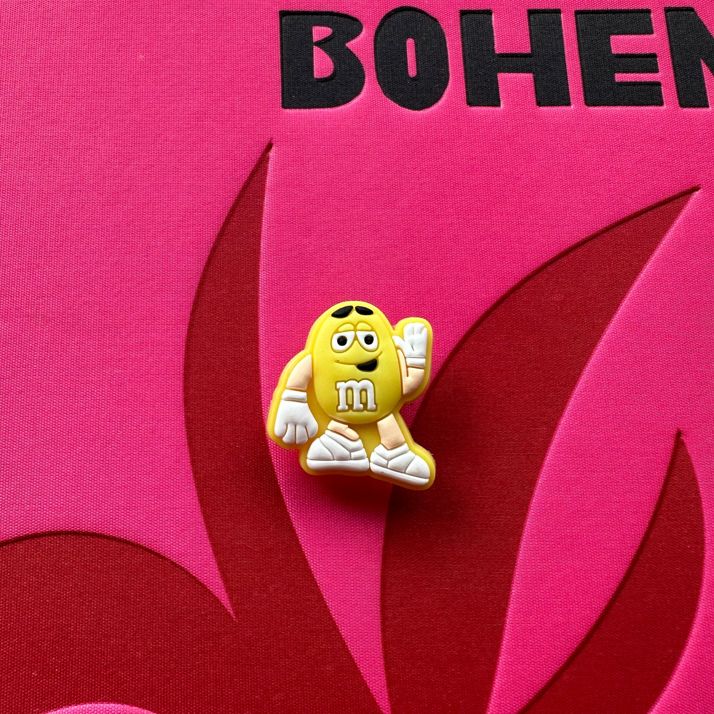 Yellow M&M Character Waving Croc Charm