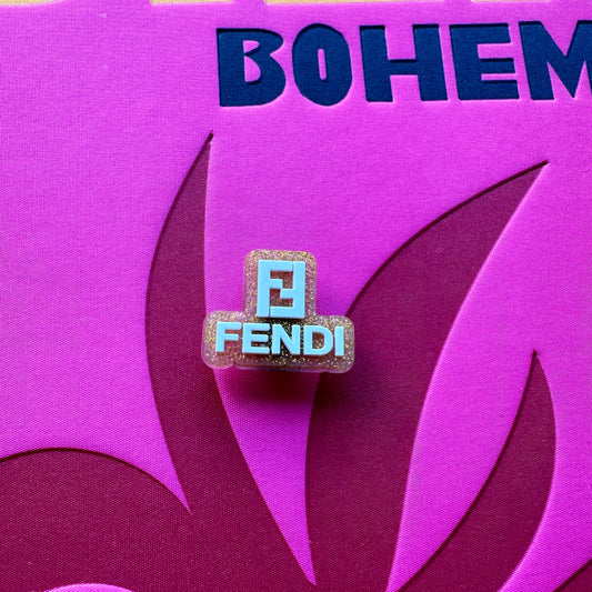 Gold Glitter Fendi Logo Croc Charm