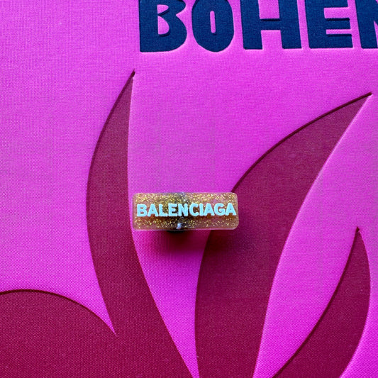 Gold Glitter Balenciaga Rectangle Logo Croc Charm