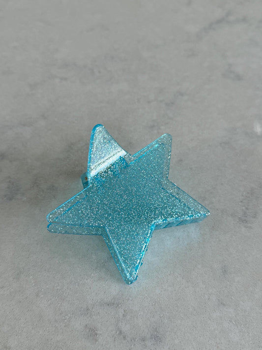 Blue Glitter Star Claw Hair Clips