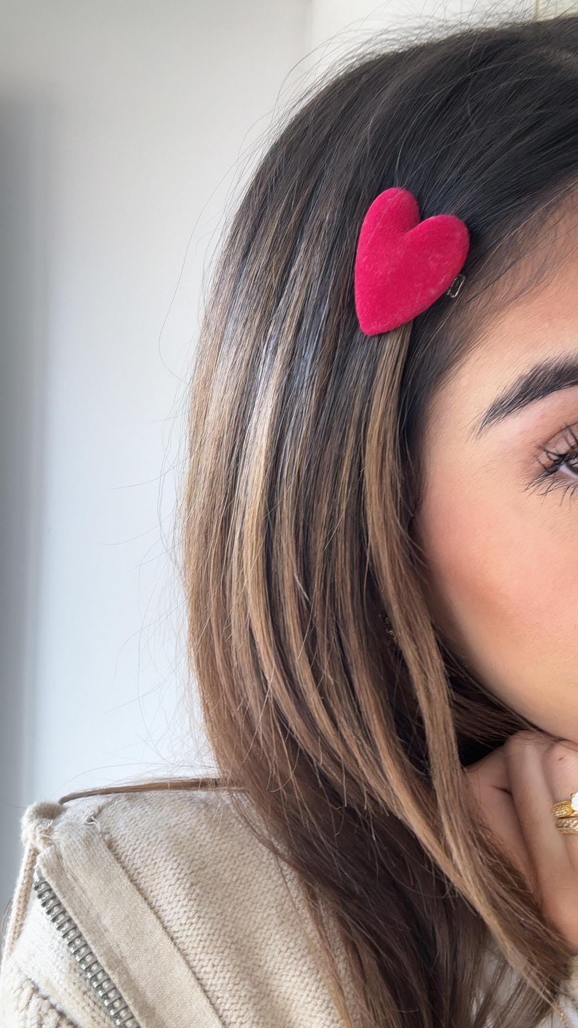 Mini Velvet Love heart Hair Clips